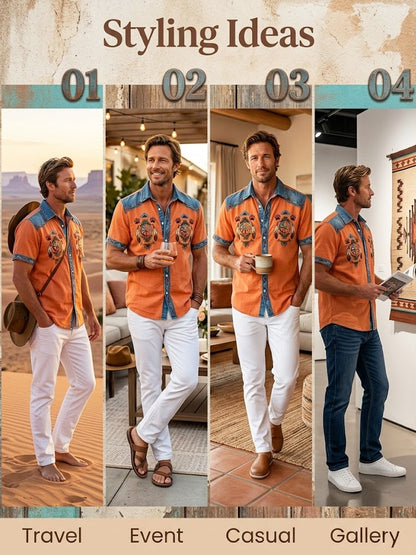 Men's Vintage Native American Bear Paw Totem Art Casual Shirt