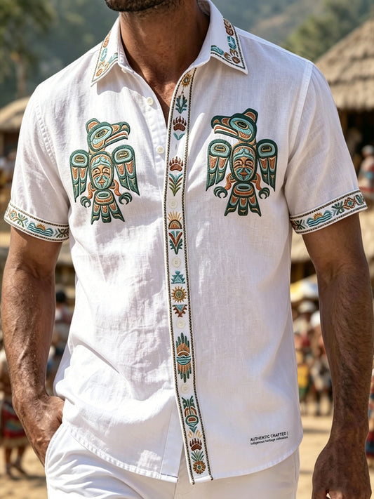 Men's Vintage Indigenous Raven Totem Casual Shirt
