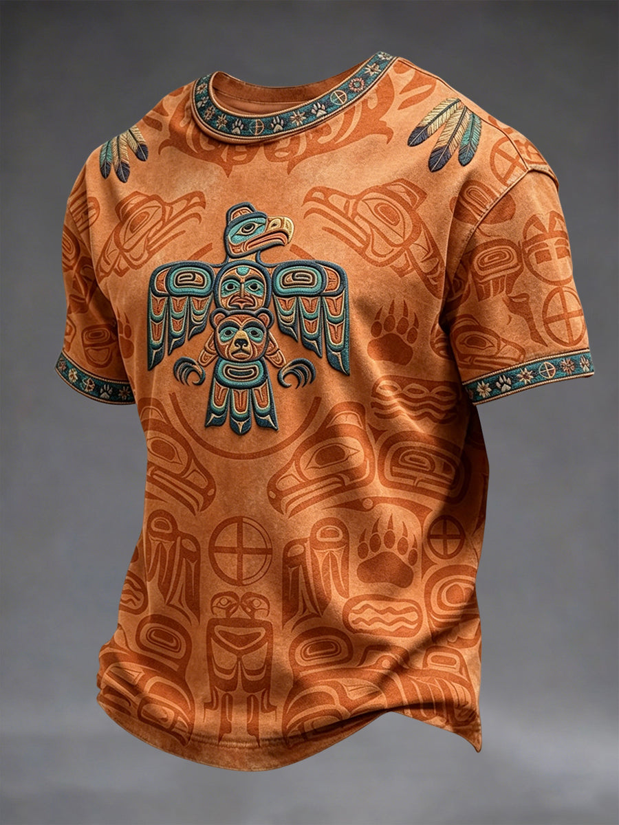 Retro Indigenous Totem Texture Casual T-Shirt