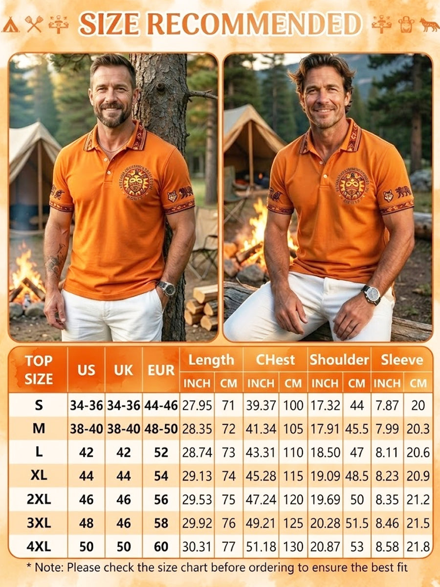 Men's Vintage Native American Animal Totem Emblem Casual Polo Shirt