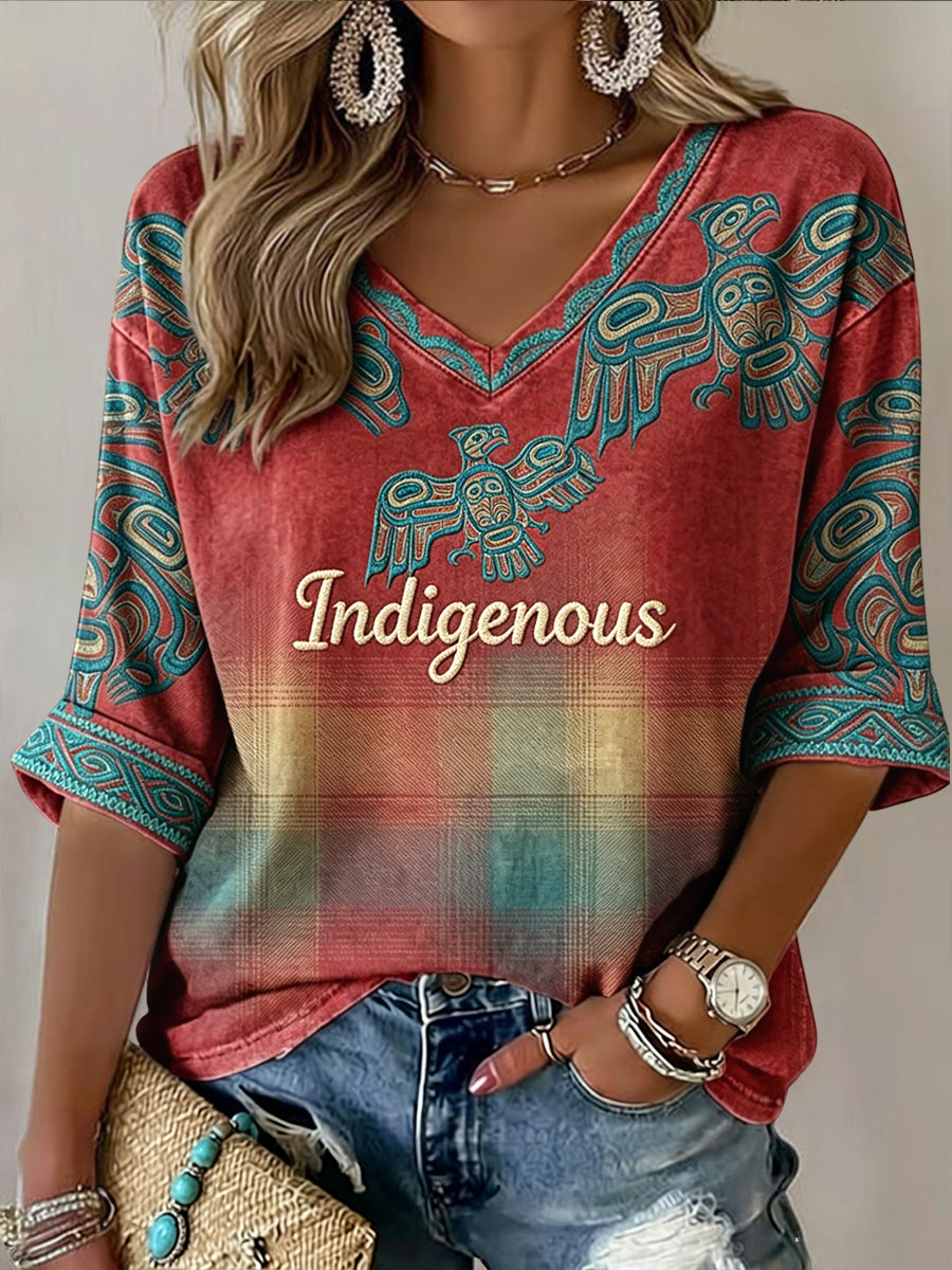 Women's Retro Indigenous Totem Art Casual T-Shirt