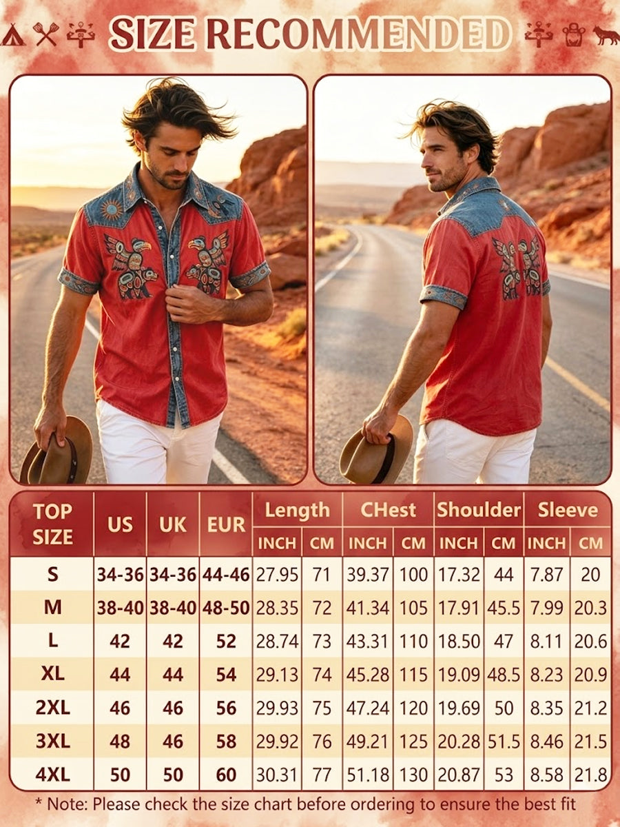 Men's Vintage Native American Animal Totem Patchwork Casual Shirt