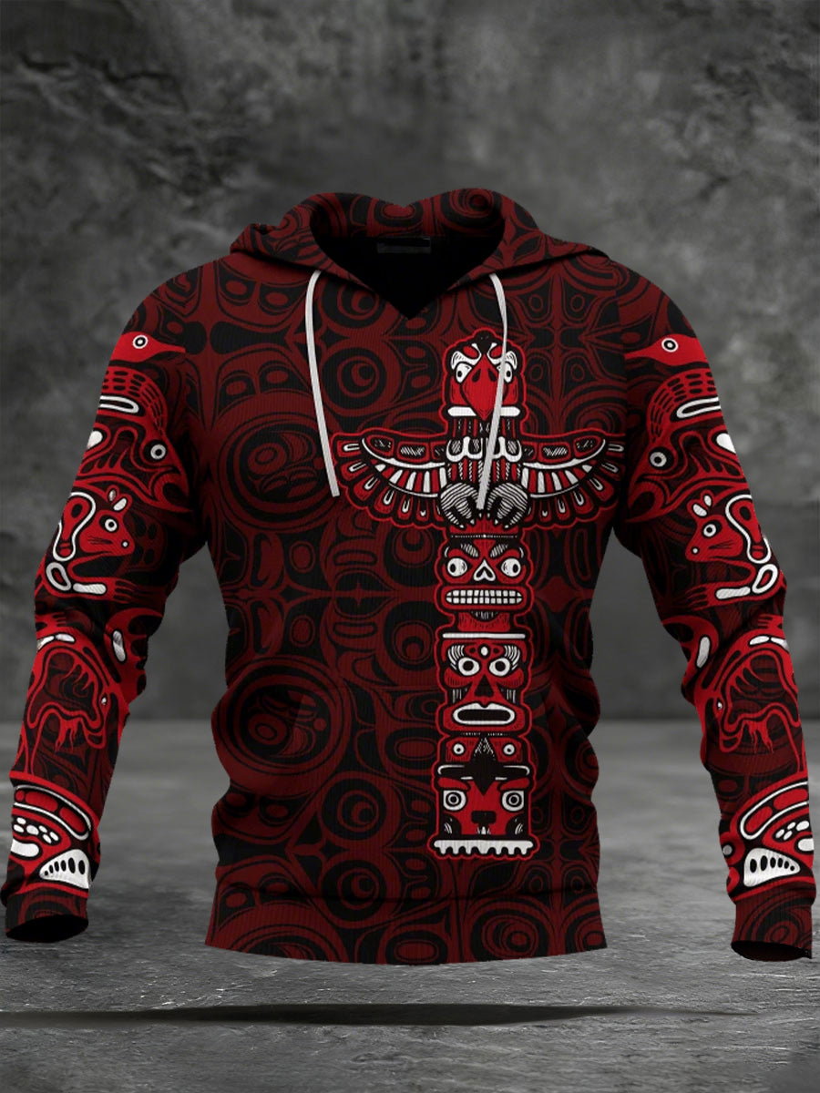 Men's Indigenous Print Casual Hoodie