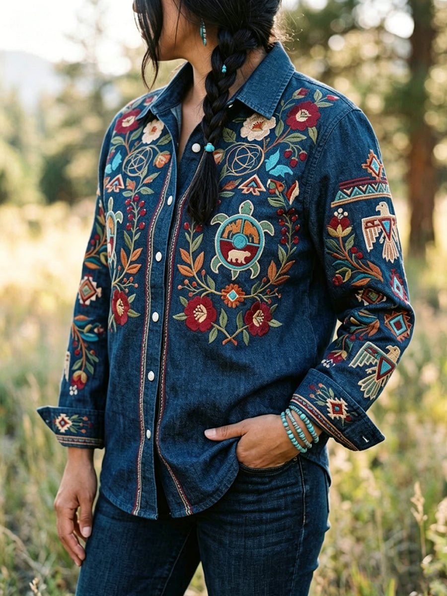 Women's Retro Indigenous Animal Totem Casual Shirt