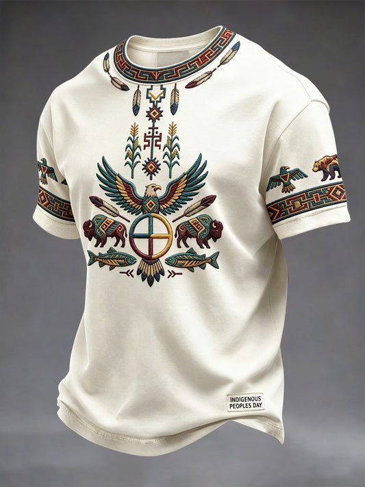 Retro Indigenous Geometric Animal Totem Casual T-Shirt