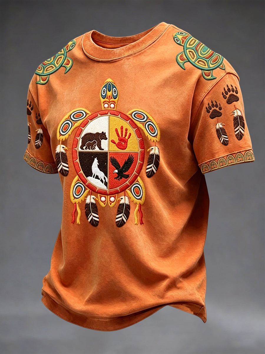 Retro Indigenous Animal Totem Casual T-Shirt