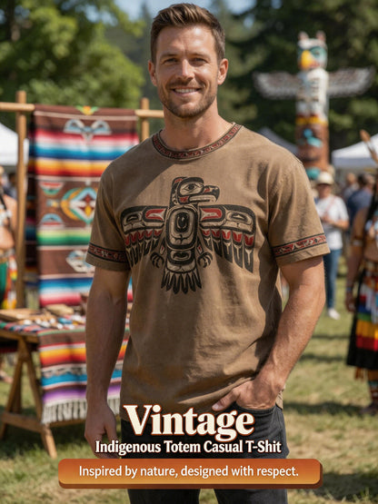 Retro Indigenous Raven Totem Casual T-Shirt