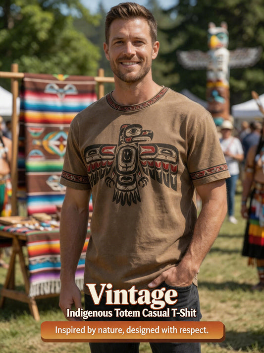 Retro Indigenous Raven Totem Casual T-Shirt