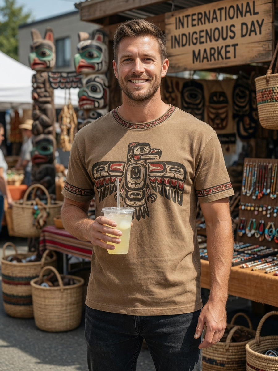 Retro Indigenous Raven Totem Casual T-Shirt