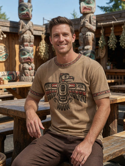 Retro Indigenous Raven Totem Casual T-Shirt