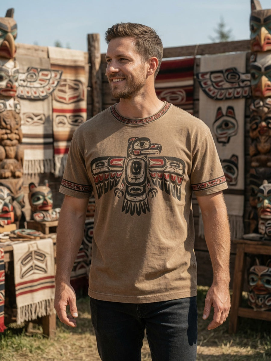Retro Indigenous Raven Totem Casual T-Shirt