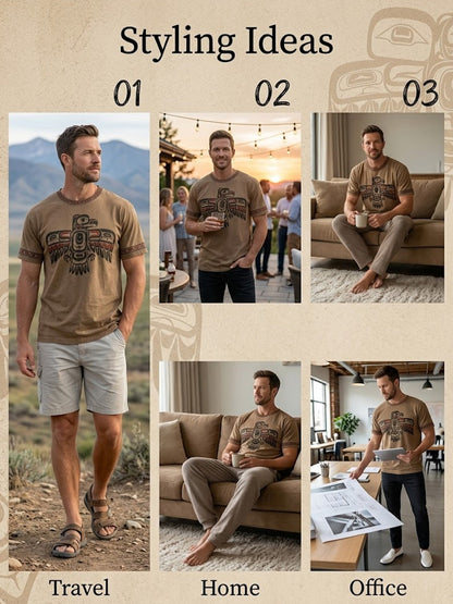 Retro Indigenous Raven Totem Casual T-Shirt