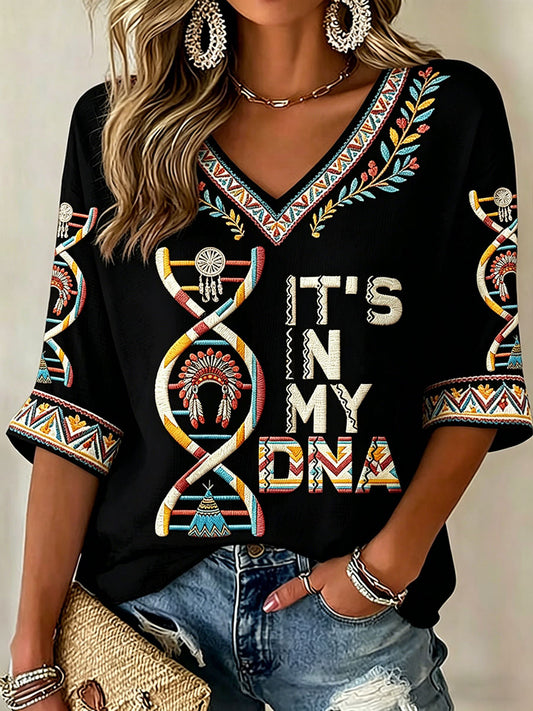 Women's 'It's In My DNA' Indigenous V-Neck Tops