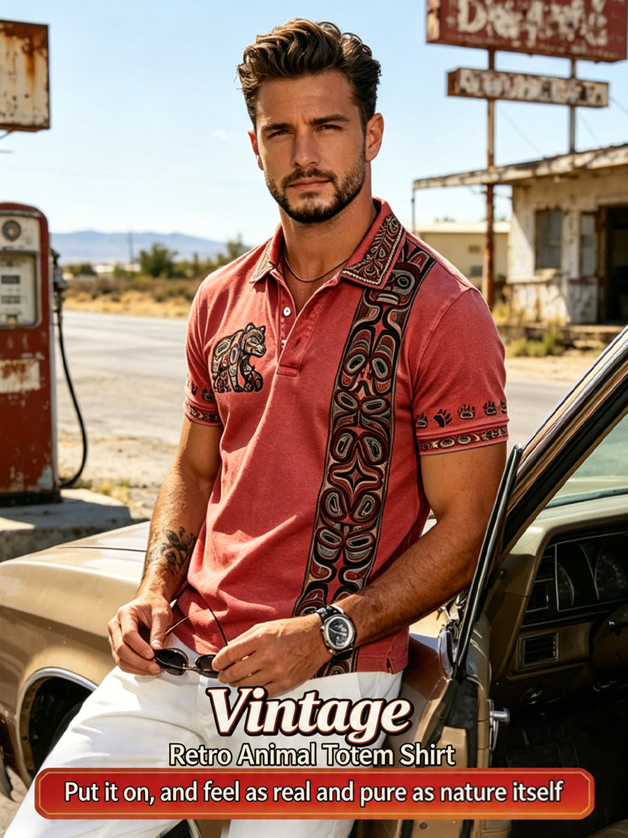 Men's Vintage Indigenous Animal Totem Casual Polo Shirt