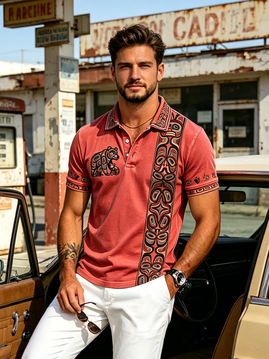 Men's Vintage Indigenous Animal Totem Casual Polo Shirt