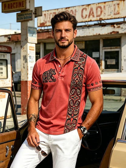 Men's Vintage Indigenous Animal Totem Casual Polo Shirt