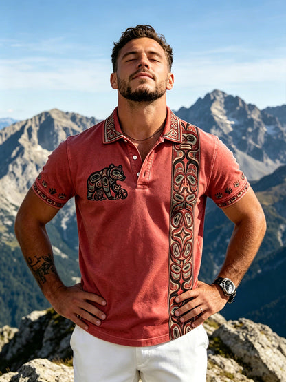 Men's Vintage Indigenous Animal Totem Casual Polo Shirt