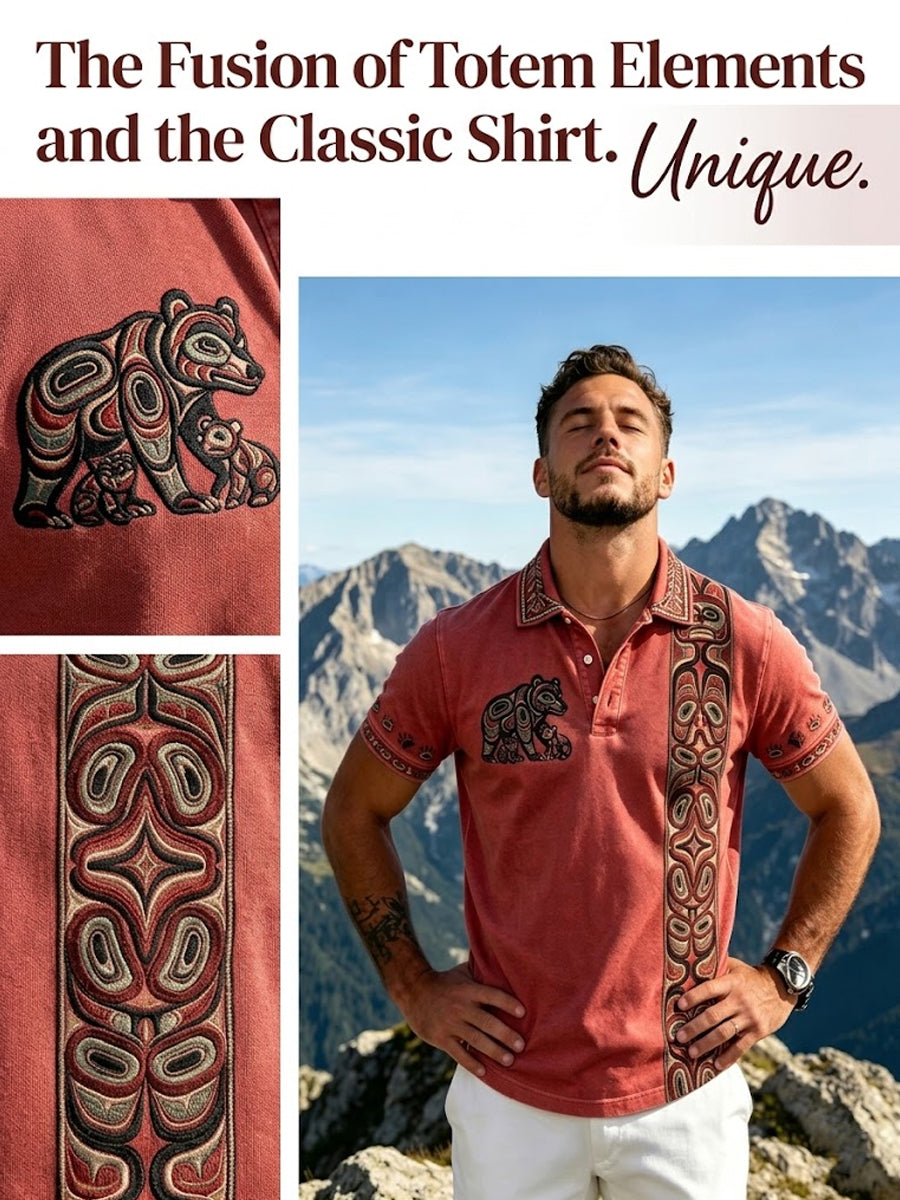 Men's Vintage Indigenous Animal Totem Casual Polo Shirt