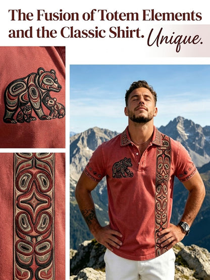 Men's Vintage Indigenous Animal Totem Casual Polo Shirt