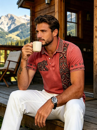 Men's Vintage Indigenous Animal Totem Casual Polo Shirt