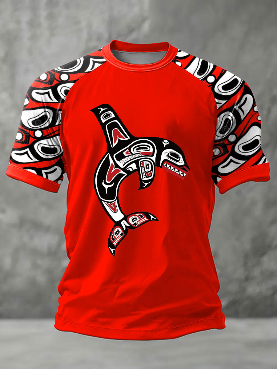 Men's Indigenous Totem Art Print Casual T-Shirt