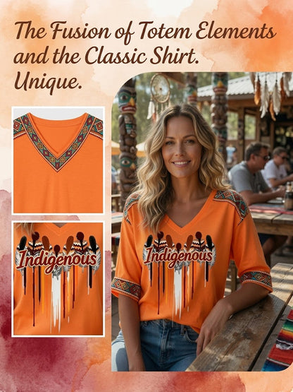 Women's Retro Indigenous Totem Casual V-Neck T-Shirt