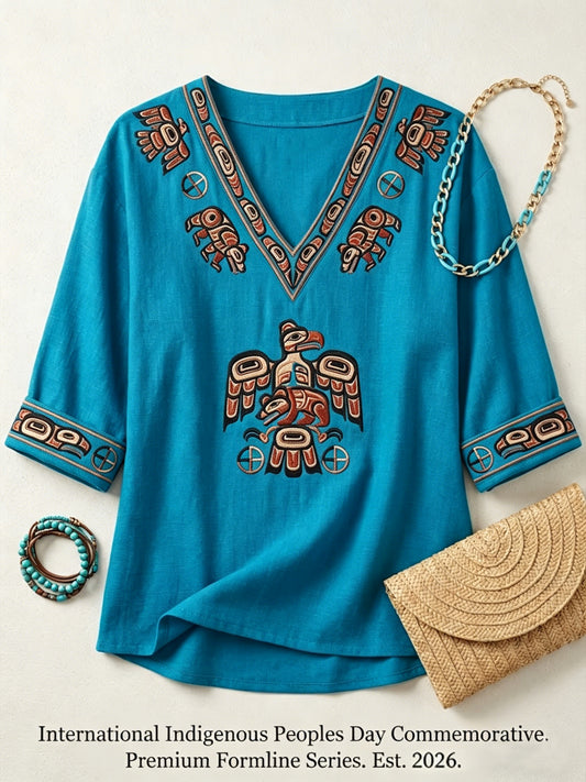 Women's Retro Indigenous Animal Print Casual V-Neck T-Shirt