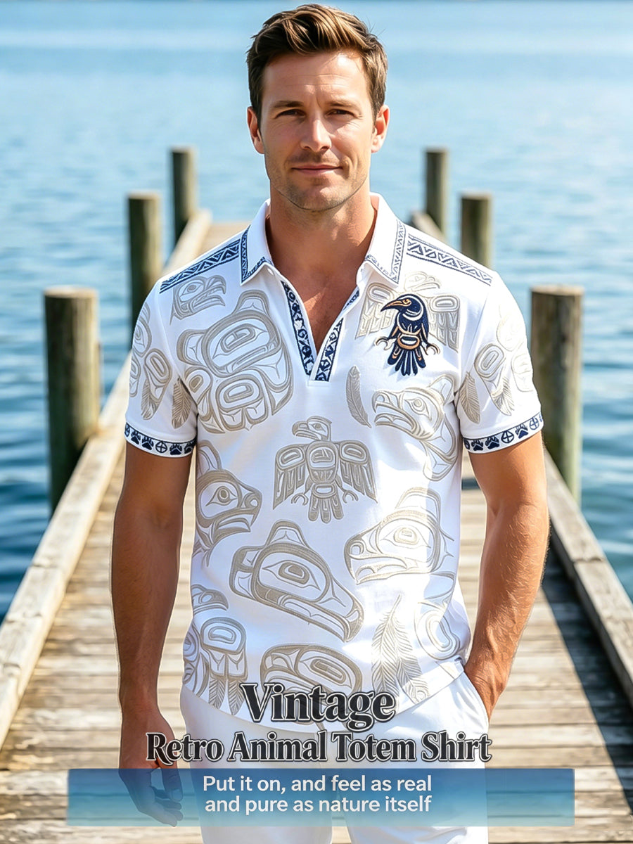 Men's Vintage Indigenous Thunderbird Totem Casual Polo
