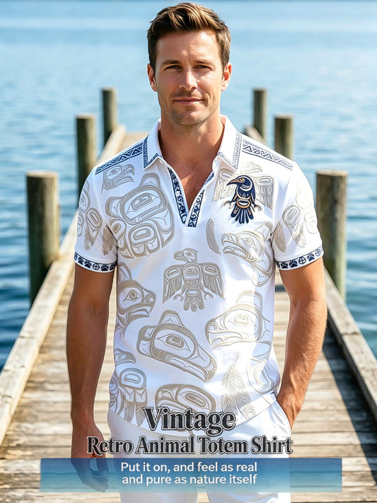 Men's Vintage Indigenous Thunderbird Totem Casual Polo