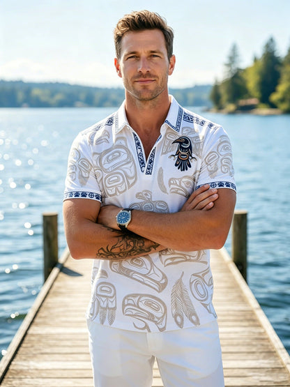 Men's Vintage Indigenous Thunderbird Totem Casual Polo