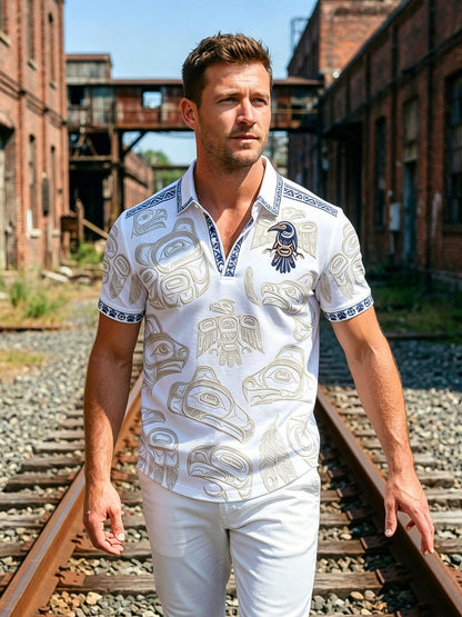 Men's Vintage Indigenous Thunderbird Totem Casual Polo