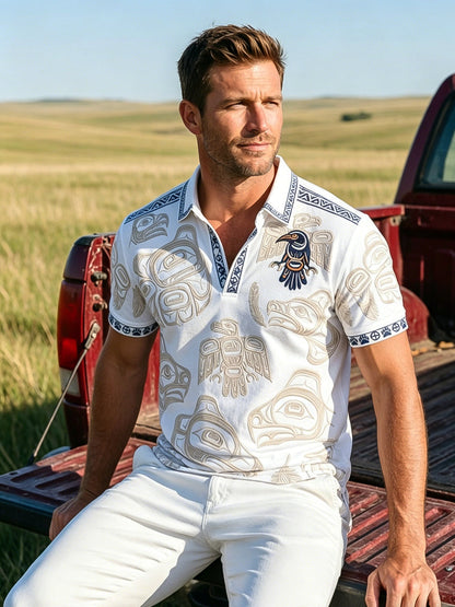 Men's Vintage Indigenous Thunderbird Totem Casual Polo