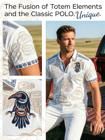 Men's Vintage Indigenous Thunderbird Totem Casual Polo
