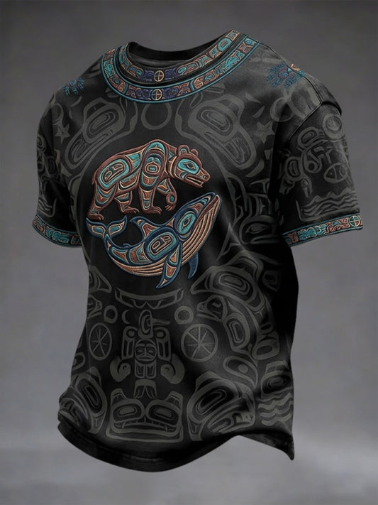 Retro Indigenous Animal Totem Art Casual T-Shirt