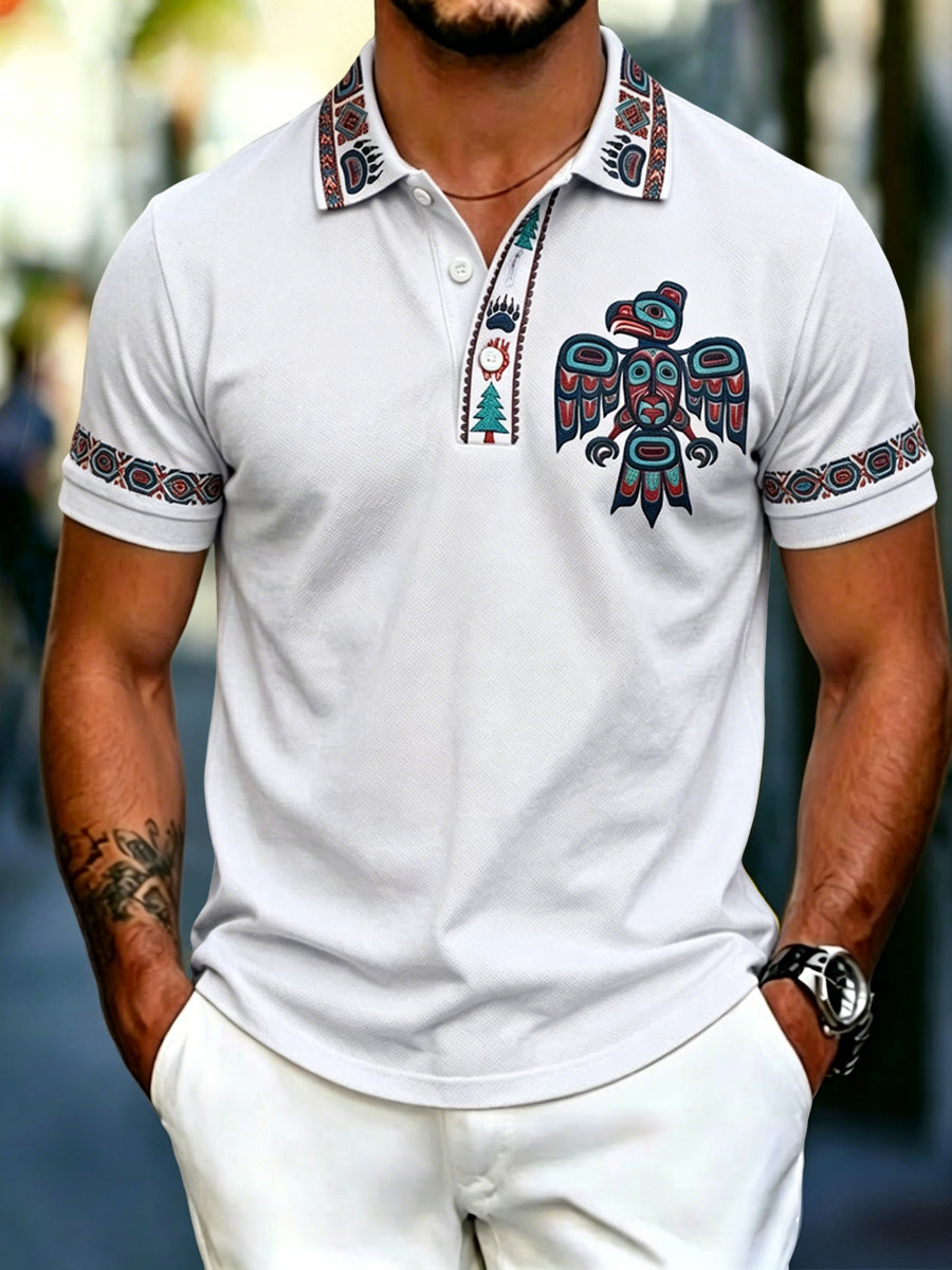 Men's Retro Animal Print Casual Polo Shirt