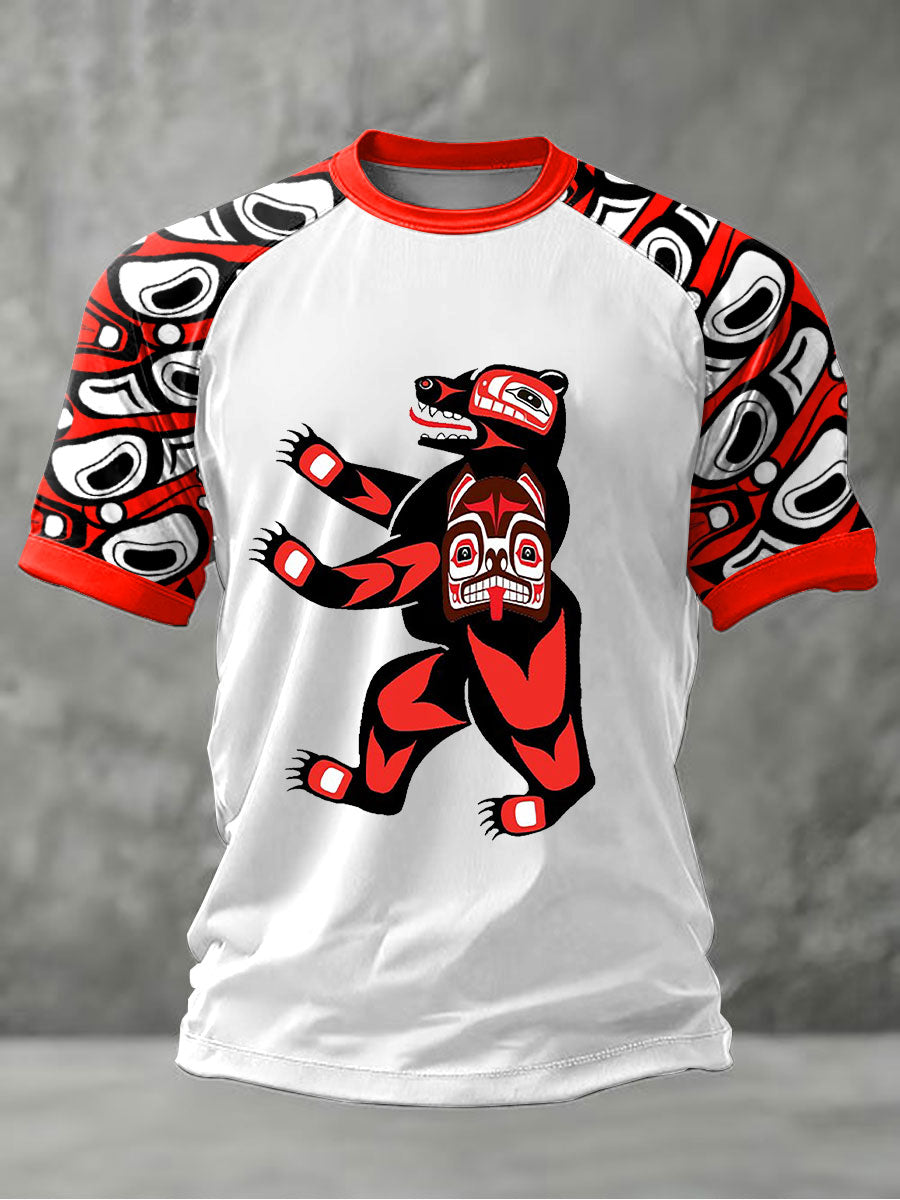 Men's Indigenous Bear Art Casual T-shirt