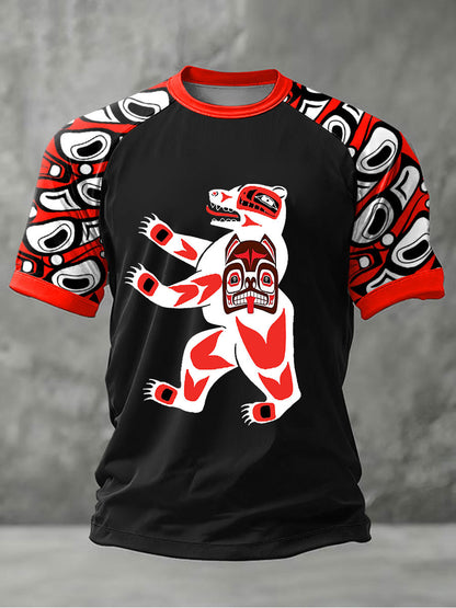 Men's Indigenous Bear Art Casual T-shirt