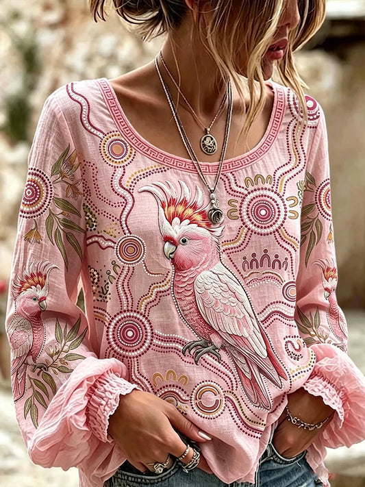 Women's Australia Cockatoo Aboriginal Art Printed Top