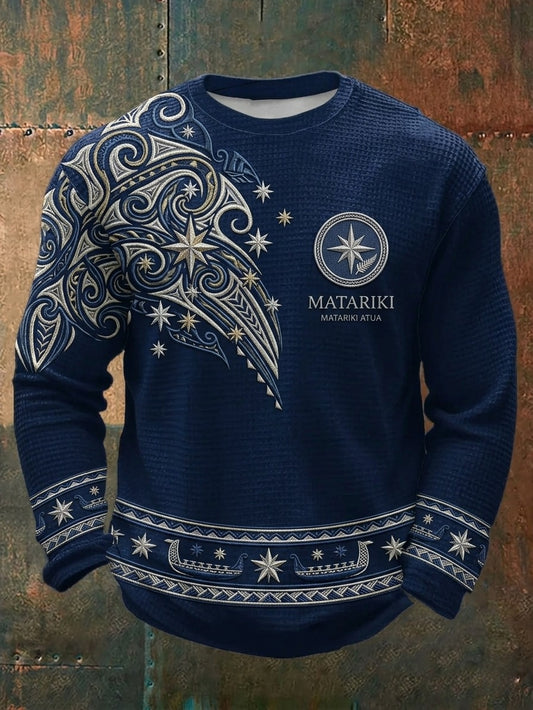 Men's NZ Maori Art Kia Kaha Printed Waffle Tops
