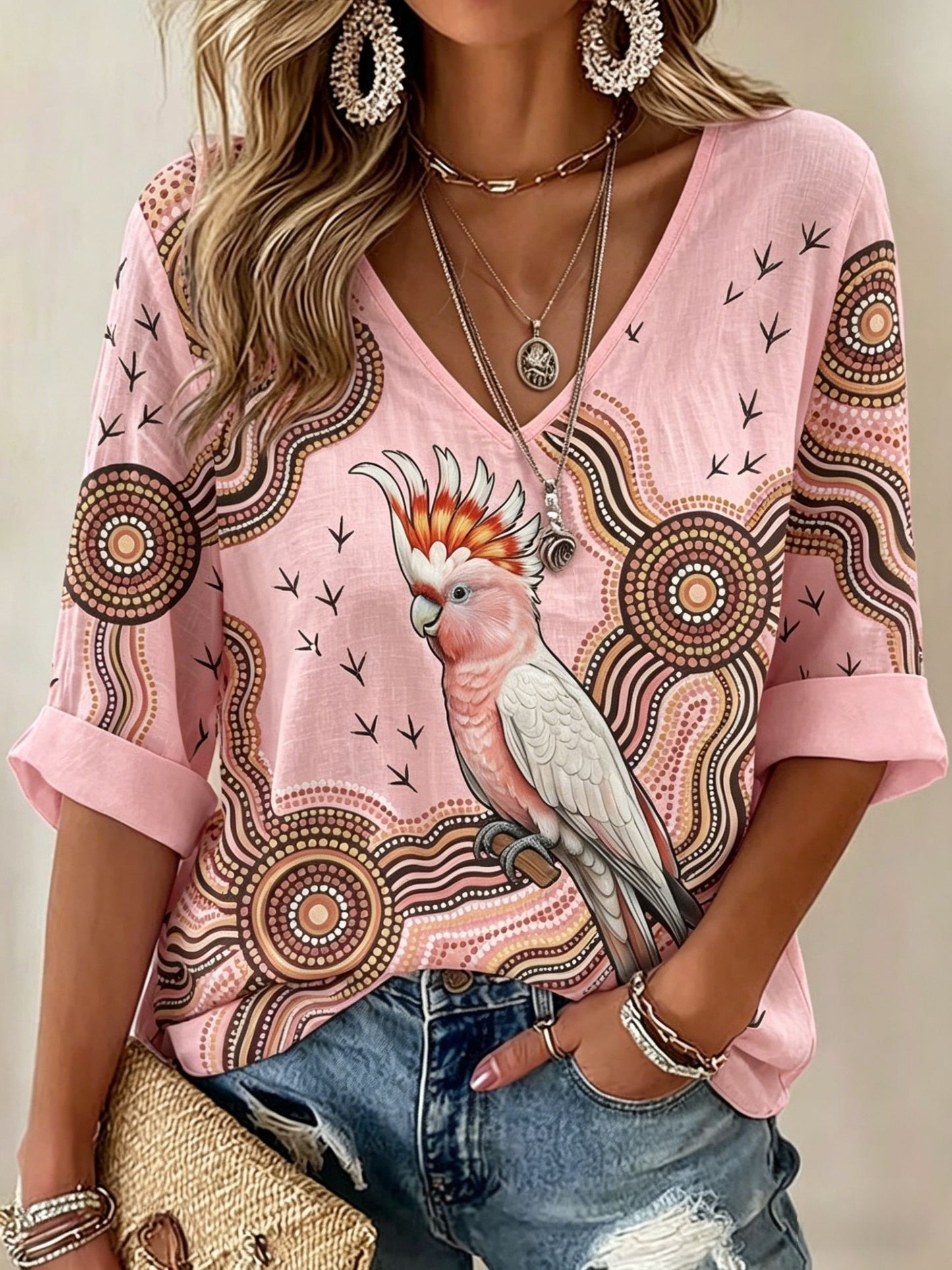 Women's AU Aboriginal Art NAIDOC Week V-Neck T-Shirt