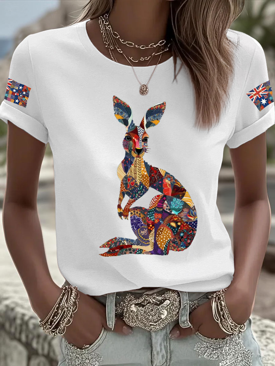 Women's Australian kangaroo print Iron On Short Sleeve T-Shirt