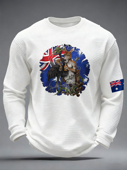 Men's Australian kangaroo print Waffle Long Sleeve T-Shirt