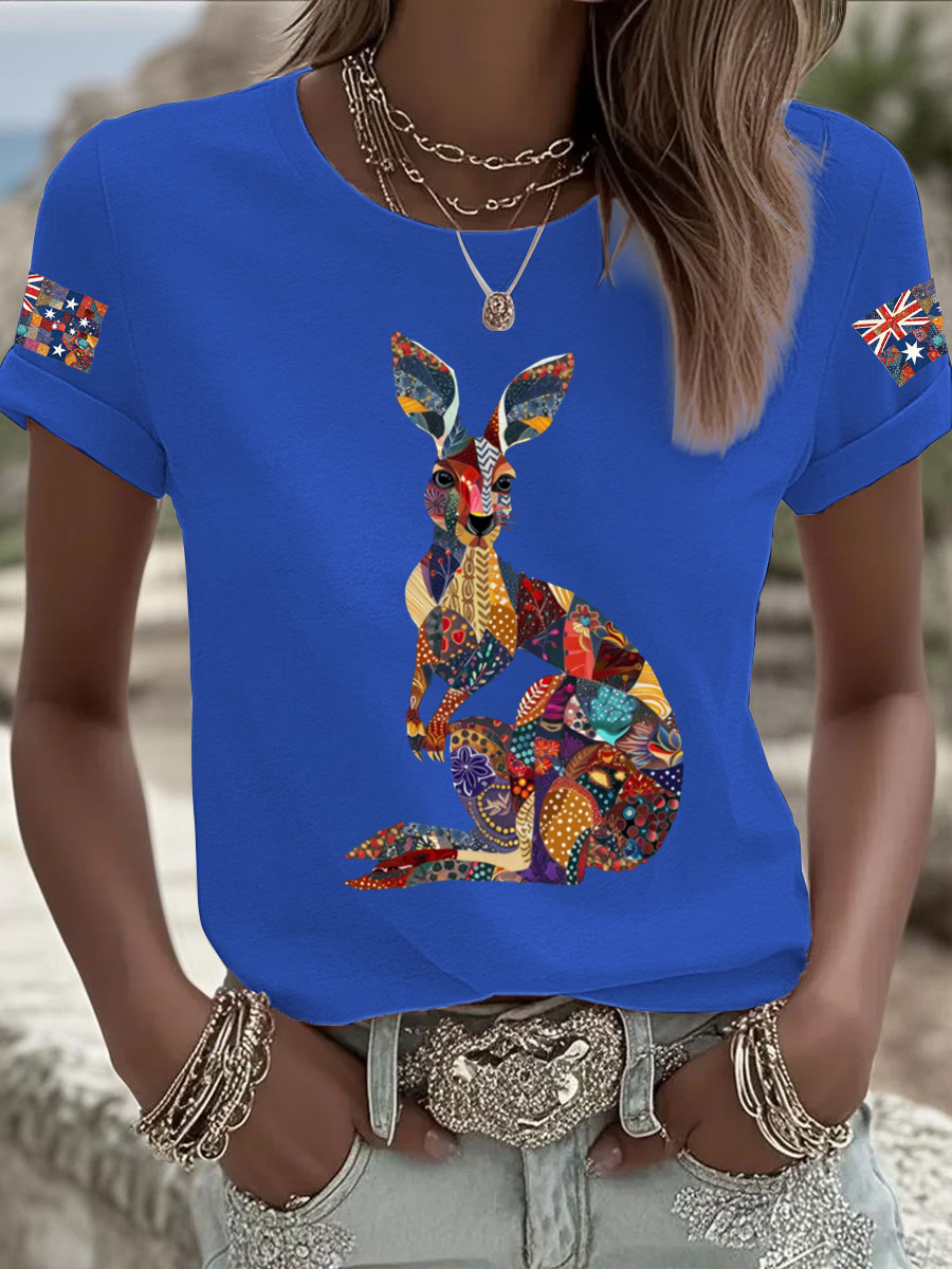 Women's Australian kangaroo print Iron On Short Sleeve T-Shirt