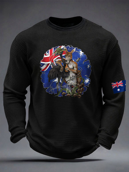 Men's Australian kangaroo print Waffle Long Sleeve T-Shirt
