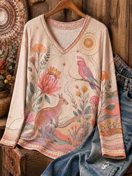 Women's Australian Aboriginal Culture Art Printed Linen Tops