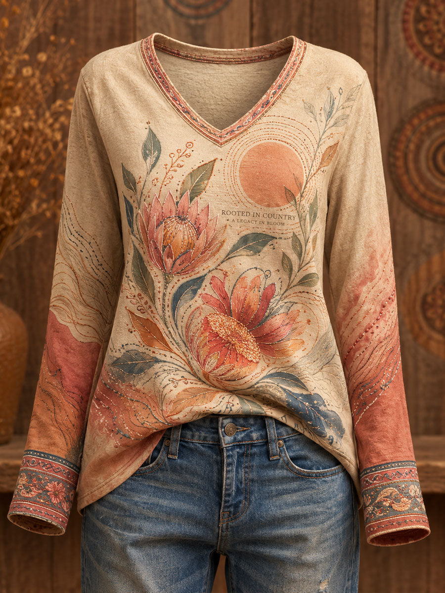 Women's Australian Aboriginal Culture Art Printed Linen Tops