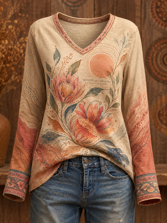 Women's Australian Aboriginal Culture Art Printed Linen Tops