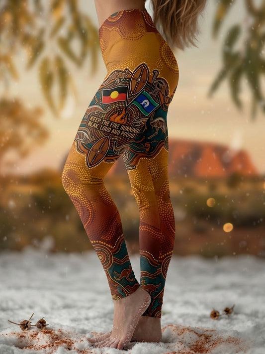 Women's AU Aboriginal Art NAIDOC Week Printed Sports Stretch Leggings