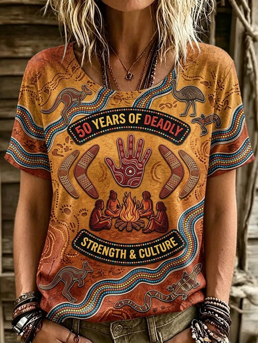 Women's Retro Australian NAIDOC Week Art Printed T-shirt