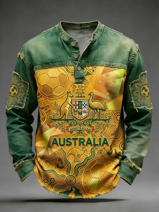 Men's Australian Football Lovers V-neck Long-Sleeve Top